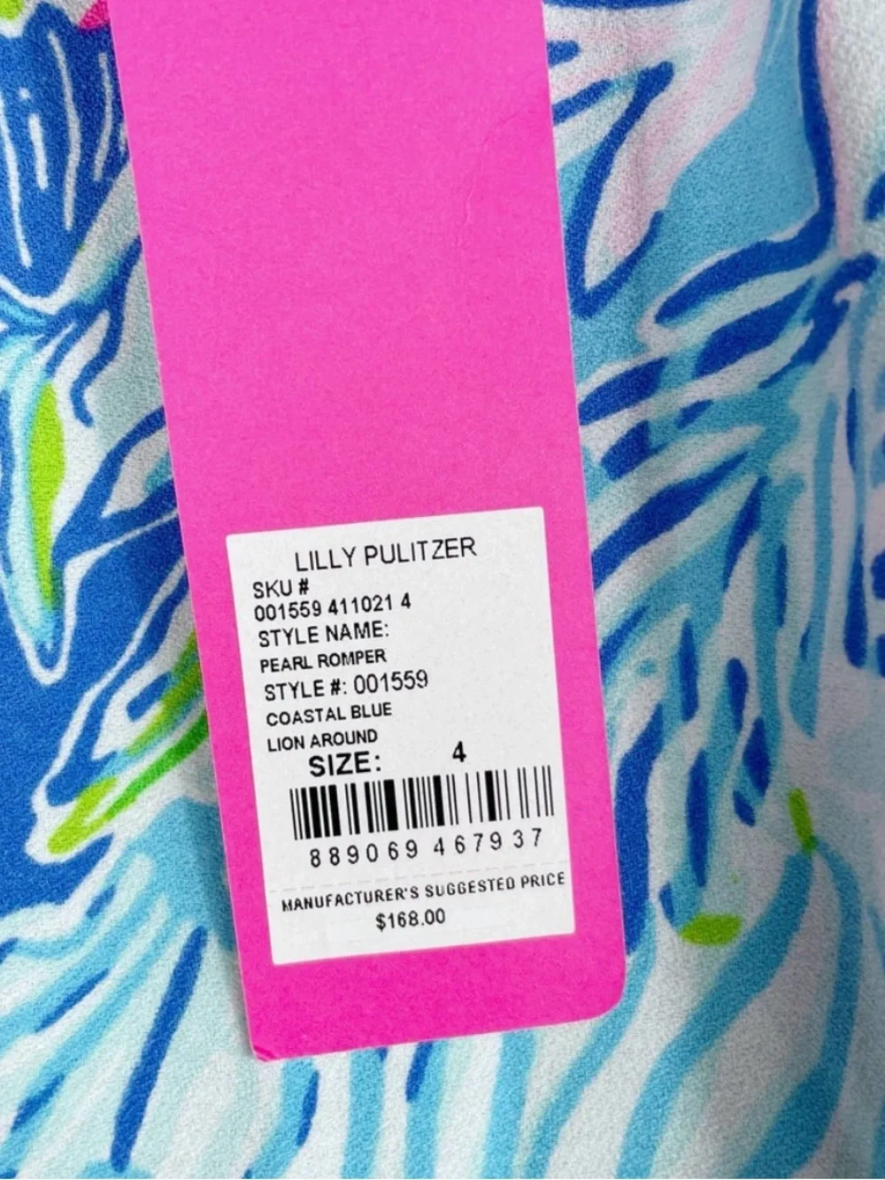 NEW Lilly Pulitzer Pearl Romper Coastal Blue Lion Around Halter Dress Sz 4 - Picture 6 of 9
